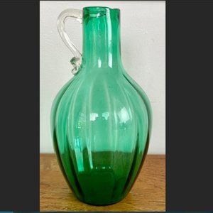 Vintage Bischoff Art Glass Green Pitcher Jug, c. 1952, art deco MCM